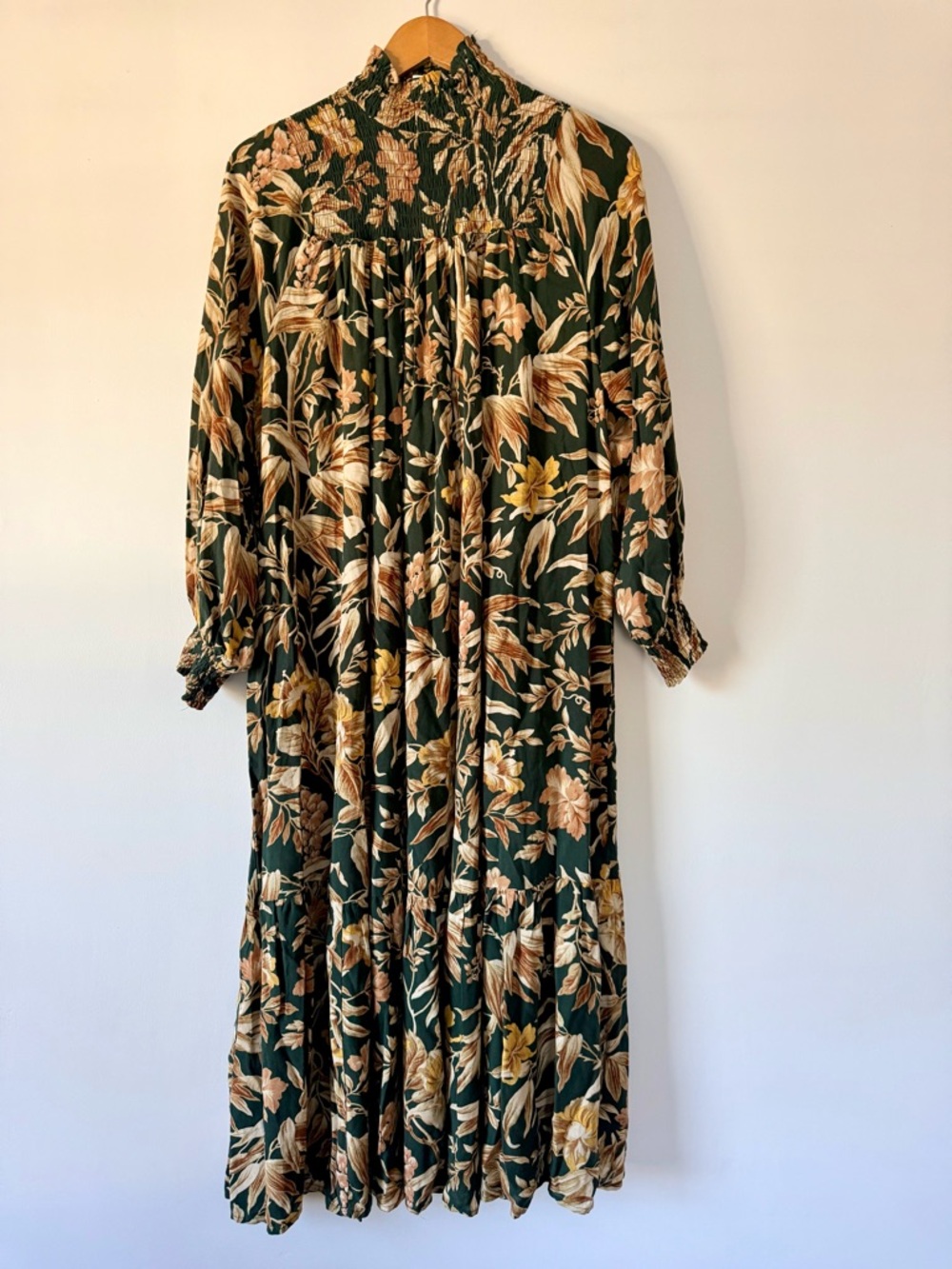 Floral High-Neck Maxi Dress in Dark Green | women size small | spring essentials